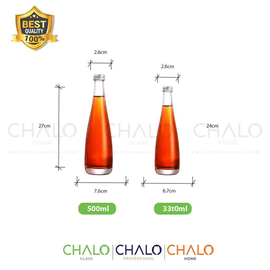 Chai thủy tinh dáng bầu nắp nhôm 330ml & 500ml  - Đựng nước khách sạn & Đựng Rượu - CDB