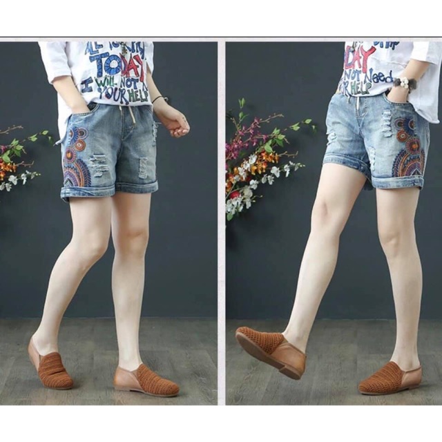 Quần short hiệu west thêu hoa - cạp chun thoải mái