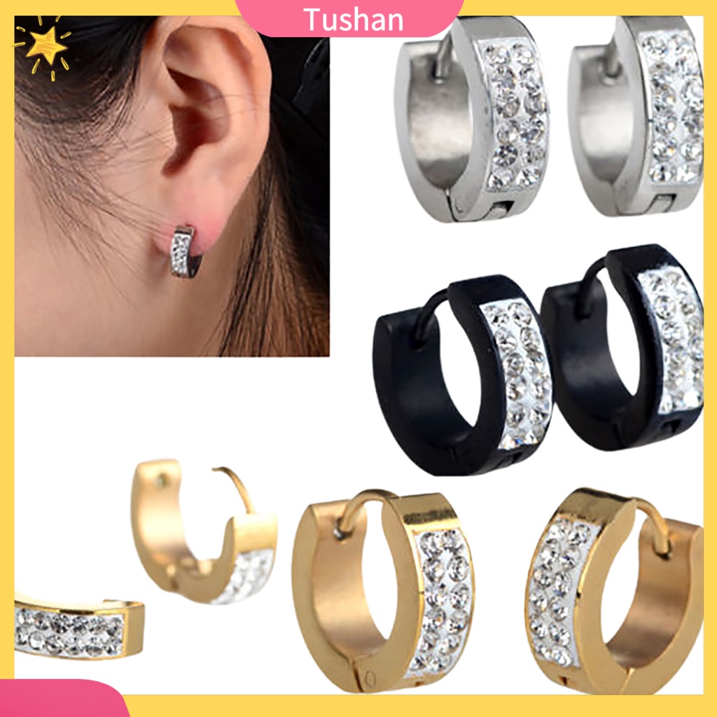 Đôi khuyên tai thời trang phối đá nhân tạo phong cách Punk cho nam nữ