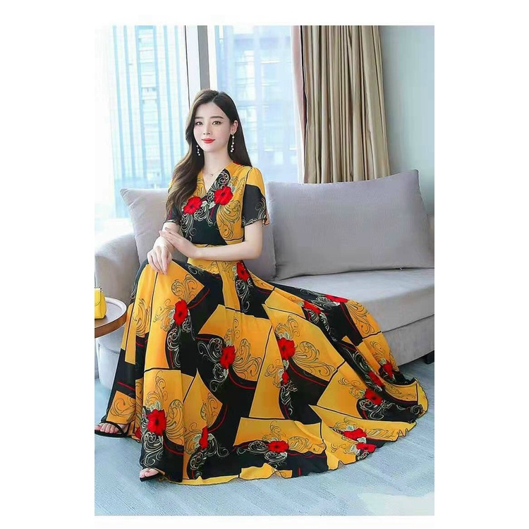 Đầm Maxi Hoa Nhí Viền Ren - Váy Đầm Maxi Dáng Xoè Voan Lụa Cao Cấp 2 Lớp Siêu Sang Hàng Nhập