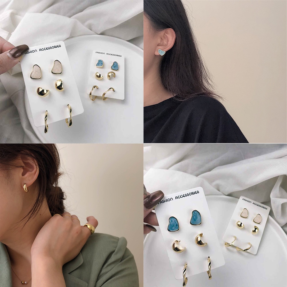 Set 3 đôi hoa tai kiểu dáng độc đáo cá tính thời trang dành cho nữ