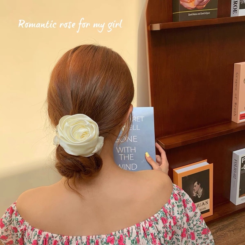 Dây buộc tóc công chúa hoa hồng retro Pháp nhẹ nhàng thanh lịch cho nữ phong cách Hàn Quốc