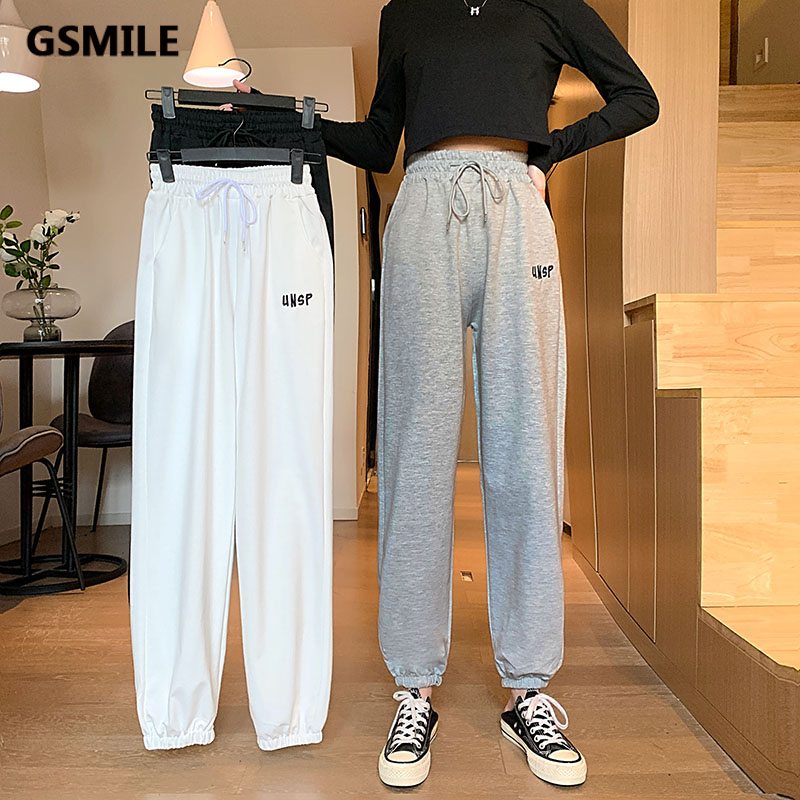 Quần Jogger Thể Thao Cotton Lưng Cao Ống Rộng Màu Sắc Đơn Giản Size S-4xl Cho Nữ | BigBuy360 - bigbuy360.vn