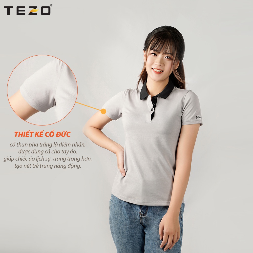 Áo thun nữ TEZO, polo ngắn tay công sở chất liệu cotton phom ôm tôn dáng 2106APCT15