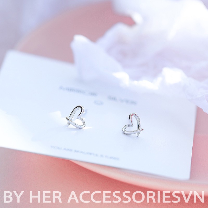 Khuyên tai, bông tai nữ Bạc 925 hình trái tim nhỏ xinh xắn her.accessories H42T
