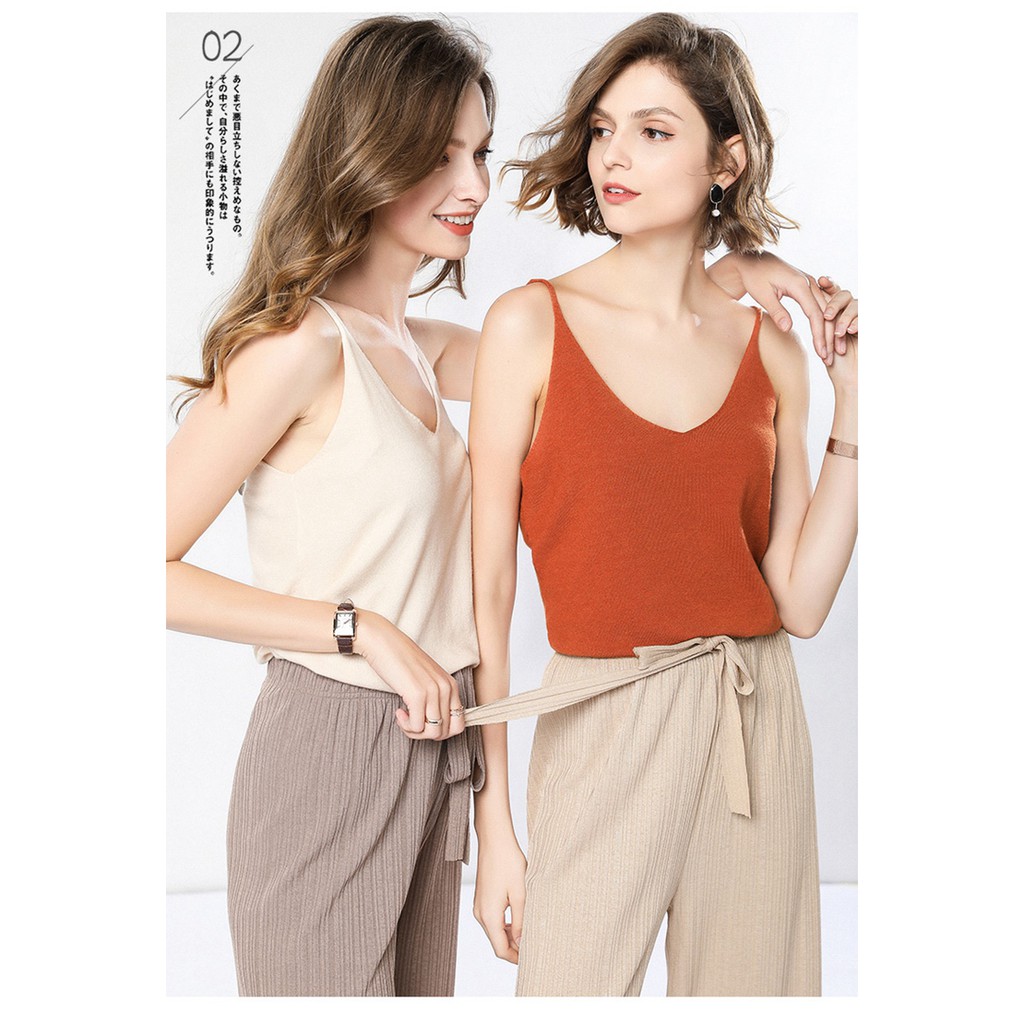 Áo hai dây Mongtoghi cổ chữ V mặc trong Vest, mặc đi ngủ mùa xuân hè thu đông đều tiện