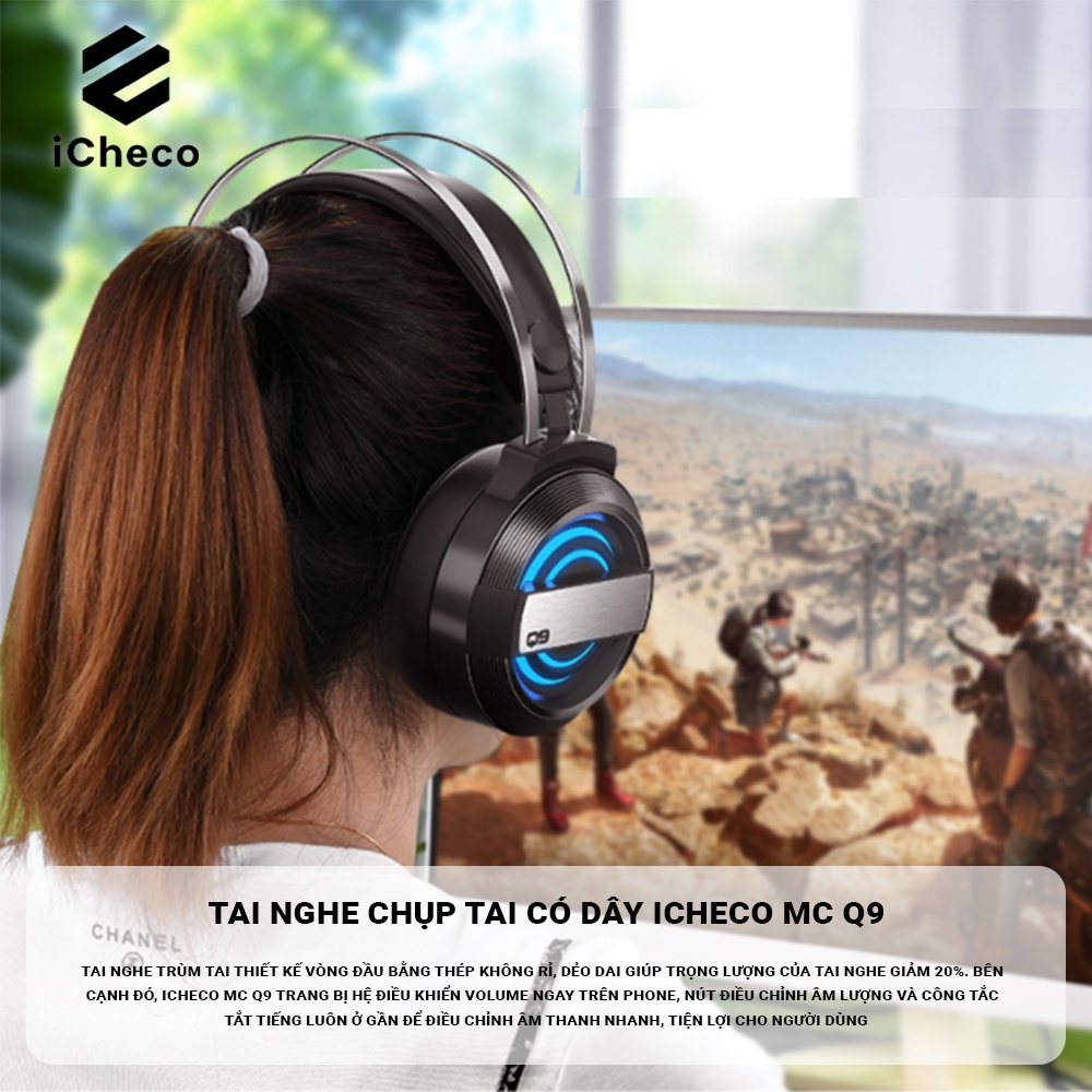 Tai nghe chụp tai gaming ICHECO TWI09 headphone có dây và mic cho game thủ