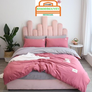Bộ Chăn Ga Gối Cotton TICI hàng nhập - Hồng Sậm Ga Ghi