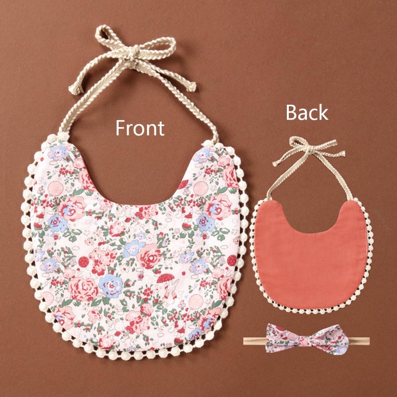 Haha Set Khăn Quàng Cổ Và Yếm Ăn Cotton Lanh Hai Mặt In Họa Tiết Thắt Nơ Cho Bé