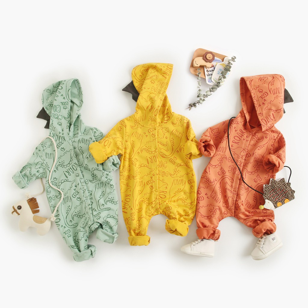 Bộ Áo Liền Quần Sanlutoz Chất Liệu Cotton Dài Tay Có Mũ Trùm Đầu Cho Bé Trai