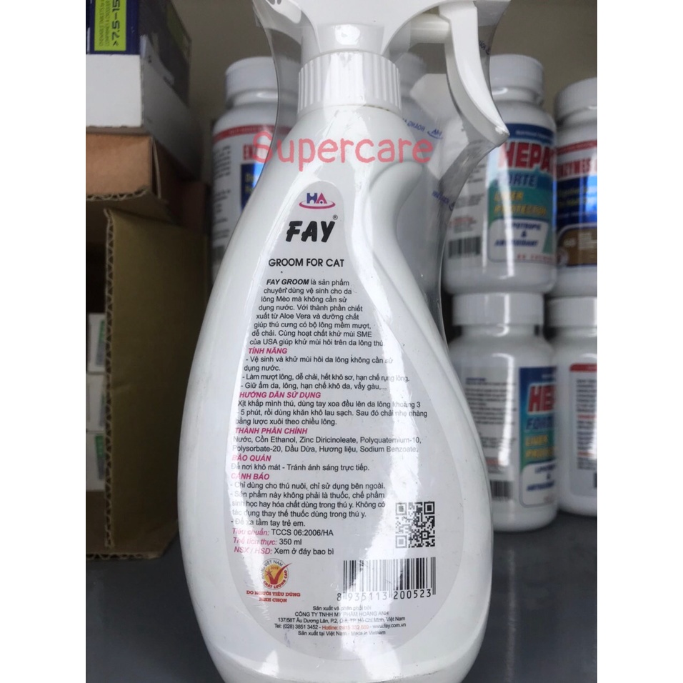 ( Tắm Khô ) Fay Groom 350Ml - Xịt Khử Mùi, Dưỡng Lông Chó Mèo