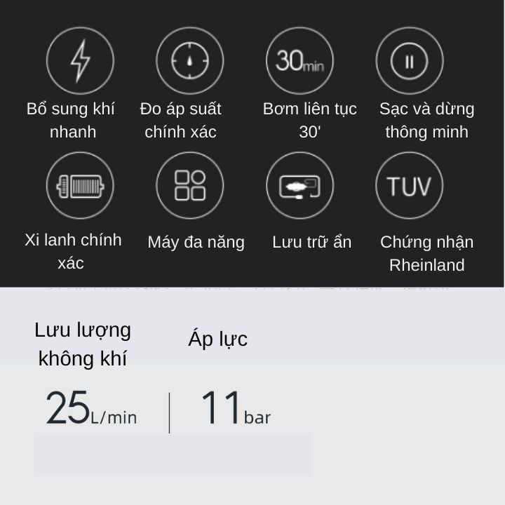 Máy bơm lốp xe ô tô đa năng cầm tay có đèn LED Midrive TP04