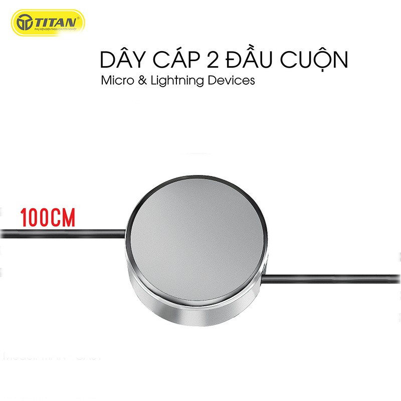 Sạc dây rút-Cáp sạc 3 đầu Titan 3 Trong 1 Chân & Micro-Hàng-Bảo Hành 12 Tháng