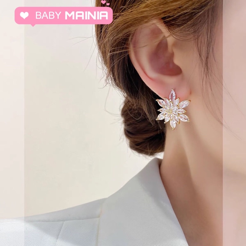 [ SIÊU ĐẸP ] Bông Tai Hình Hoa Tuyết Đính Đá Siêu Sang Chảnh Dự Tiệc Mainia Shop