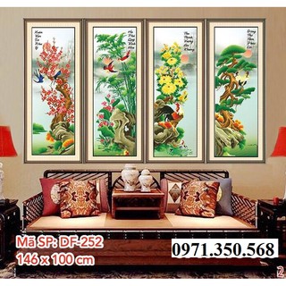 146x100cm i tranh đính đá tùng cúc trúc mai - df252