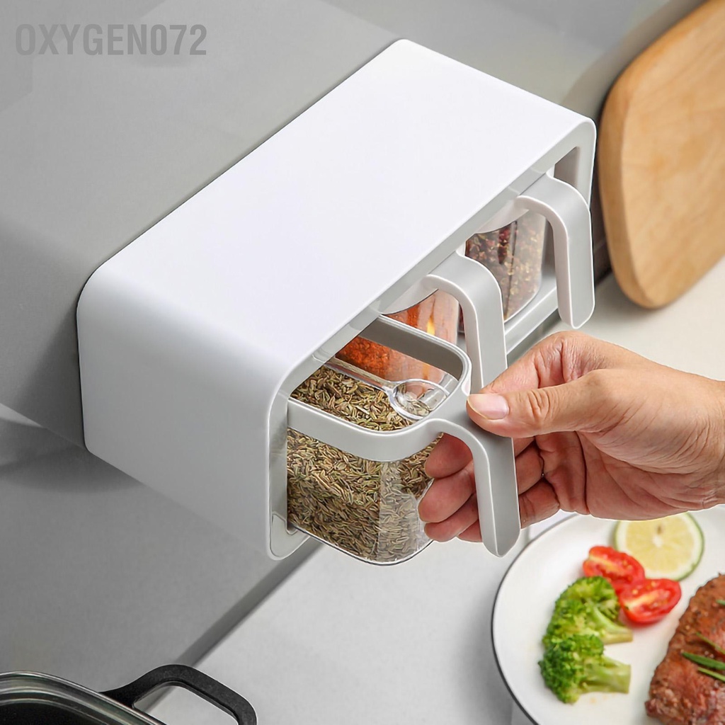 Oxygen072 Hộp đựng gia vị gắn tường cao cấp đồ gia dụng thông minh cho mọi nhà - đa lưới nhà bếp Bộ kết hợp lọ - tặng thìa