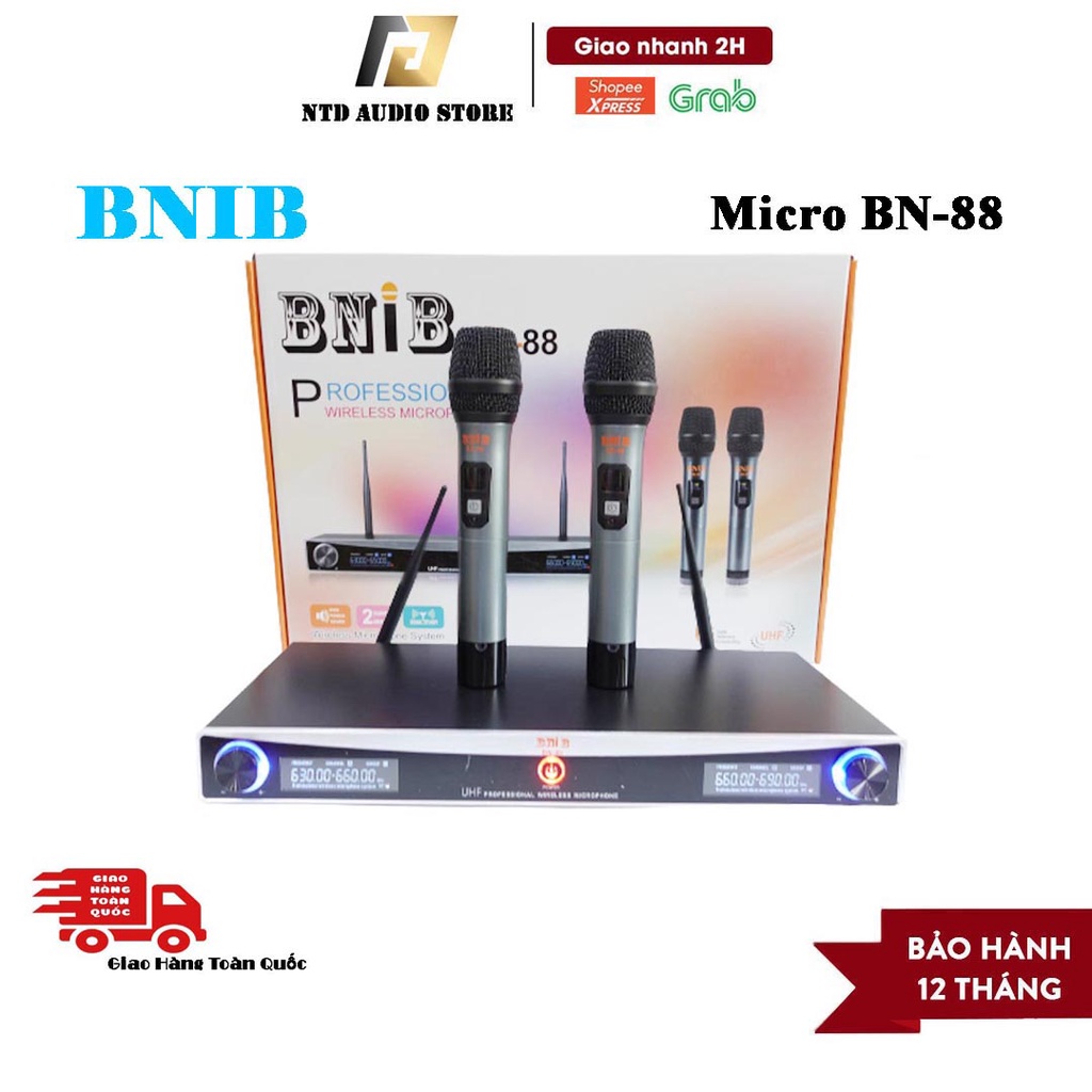 Micro không dây BNIB BN-88 chính hãng | Bộ Micro kèm 2 tay mic hát karaoke thu âm cực tốt | Bảo hành 12 tháng