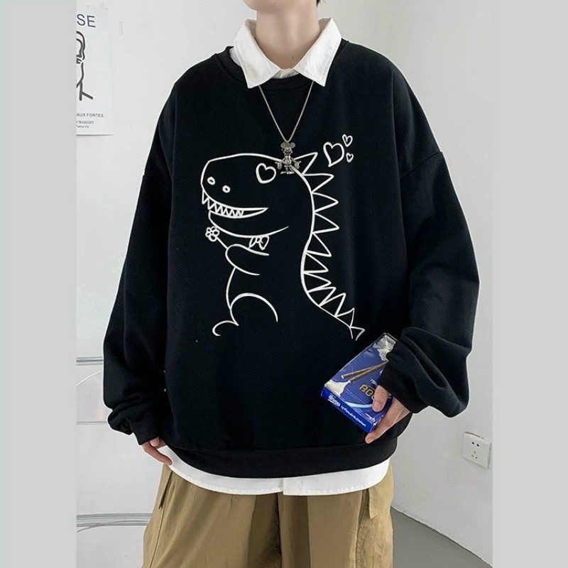 áo sweater cổ tròn in khủng long from dưới 65kg vải mềm mịn