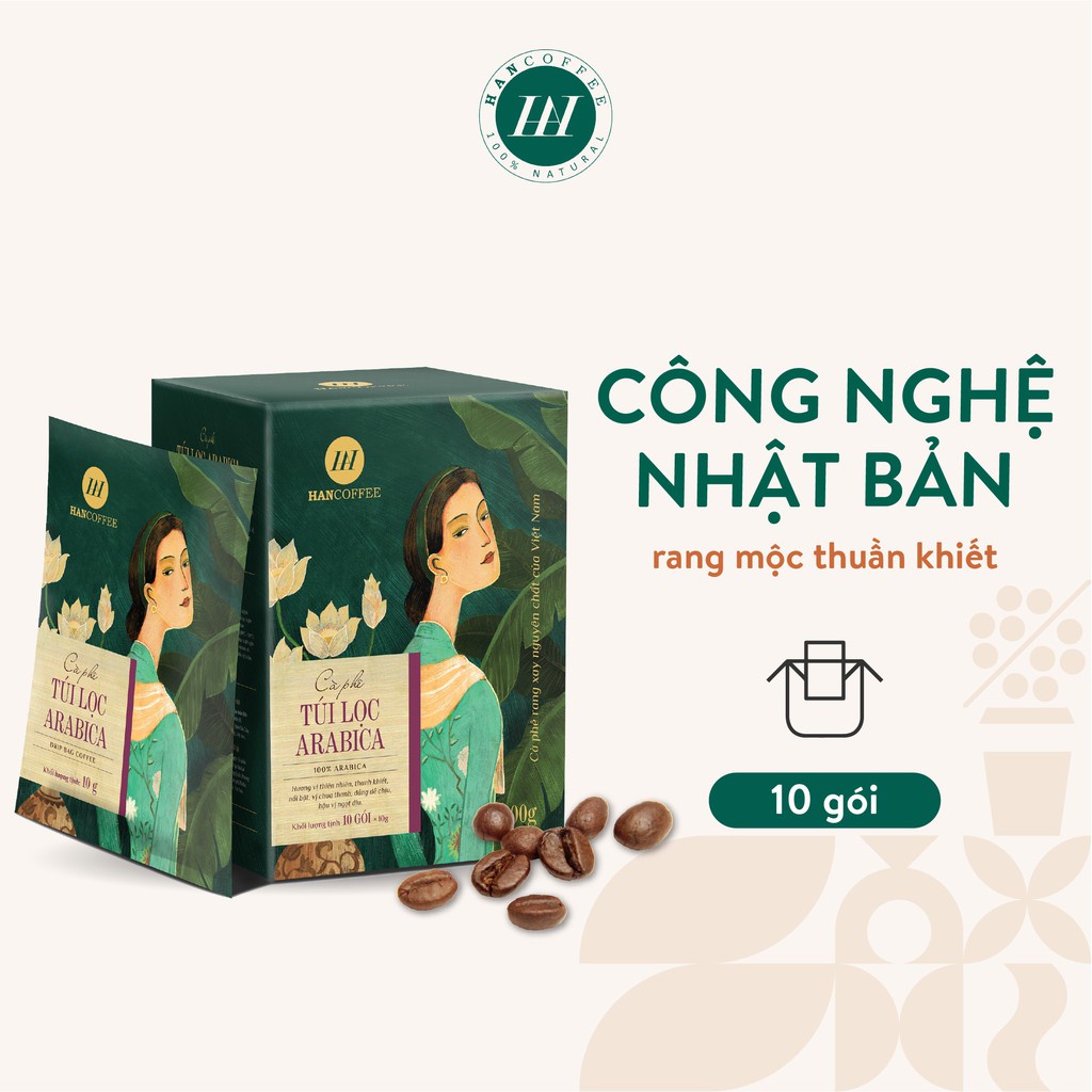 Cà Phê Arabica HANCOFFEE Phin Giấy Túi Lọc Tiện Lợi, Vị Đắng Êm, Ngọt Dịu 1 Hộp - HND1