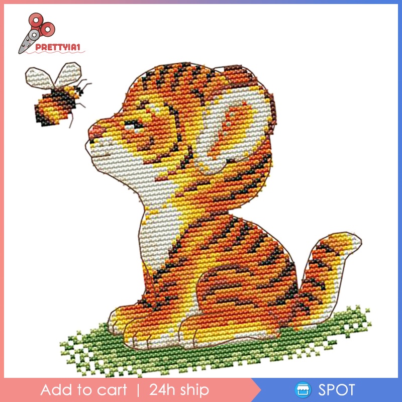 [Prettyia1] Bộ Tranh Thêu Chữ Thập Hình Hổ / Ong Hoạt Hình 11CT 23x24cm