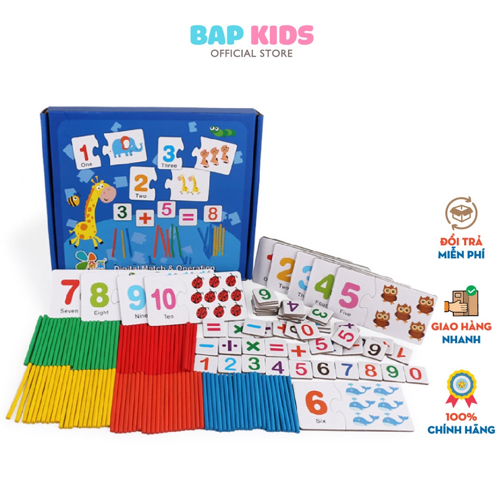 [Mã BMBAU50 giảm 10% đơn 99k] Đồ chơi giáo dục BAPKIDS Bộ Thẻ Học Toán Ghép Số Kèm Que Tính