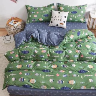 Bộ Chăn Ga Gối Cá Xanh Cotton Poly