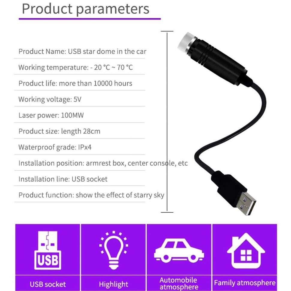 Đèn Led Bầu Trời Sao Chiếu Trần Xe Ô Tô, Trần Nhà Cắm Cổng USB | BigBuy360 - bigbuy360.vn