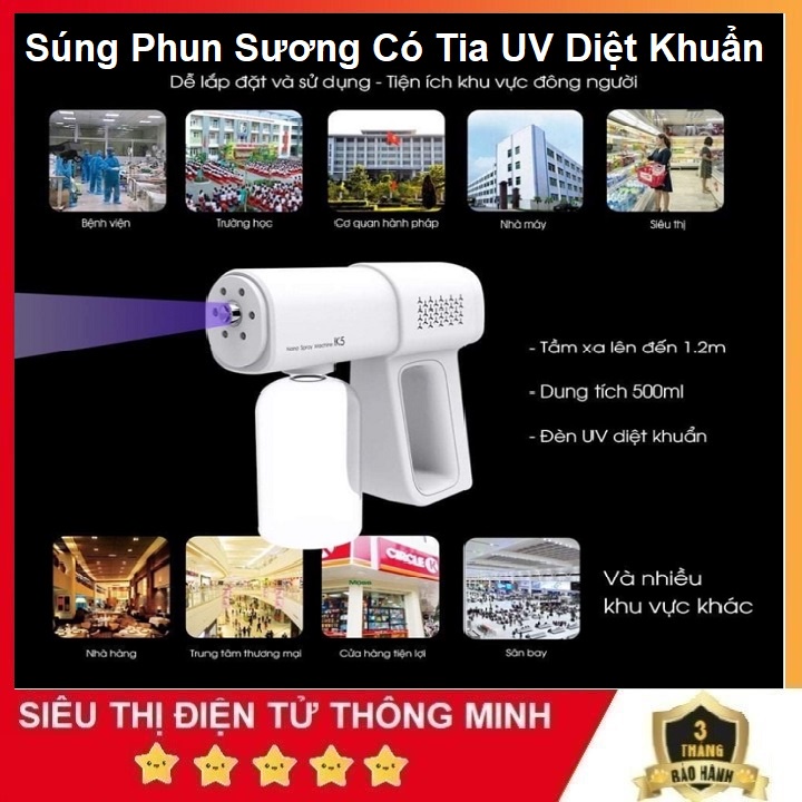 Máy Phun Sương, Tích Hợp Đèn UV Diệt Khuẩn 99% - Model K5 Cao Cấp - Làm Sạch Thơm Phòng - Bảo Hành 12 Tháng