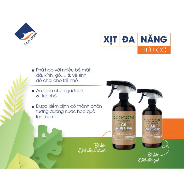 Bình Xịt Tẩy Đa Năng hữu cơ Bồ hòn Ecocare 500ml, chất tẩy đa năng, dùng làm nước lau bếp, nước lau bàn ăn