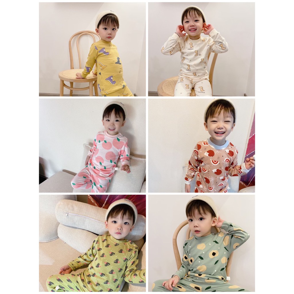 Bộ Dài Tay Cạp Cao Giữ Ấm Bụng Cho Bé Ngủ size 73-120(1-5 tuổi), Đồ Bộ Thu Đông, Bộ Dài Tay Thun Cotton