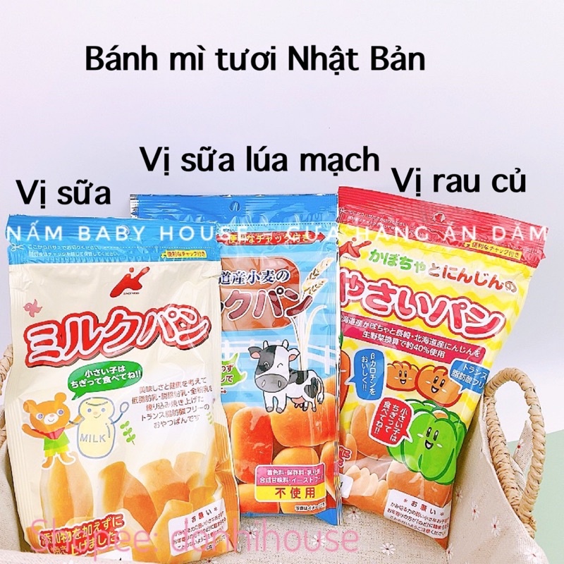 Date 3/2024 Bánh mì tươi Nhật Bản dành cho bé ăn dặm 45g vị sữa, rau củ, lúa mạch