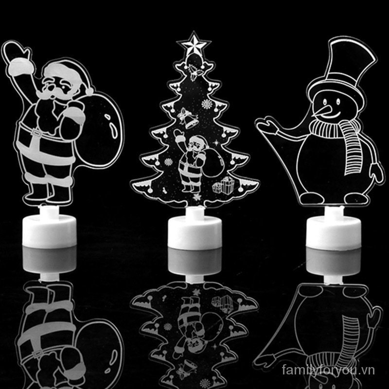 Đèn led thiết kế họa tiết người tuyết/cây thông/ông già noel bằng acrylic trang trí Giáng sinh/hội tiệc