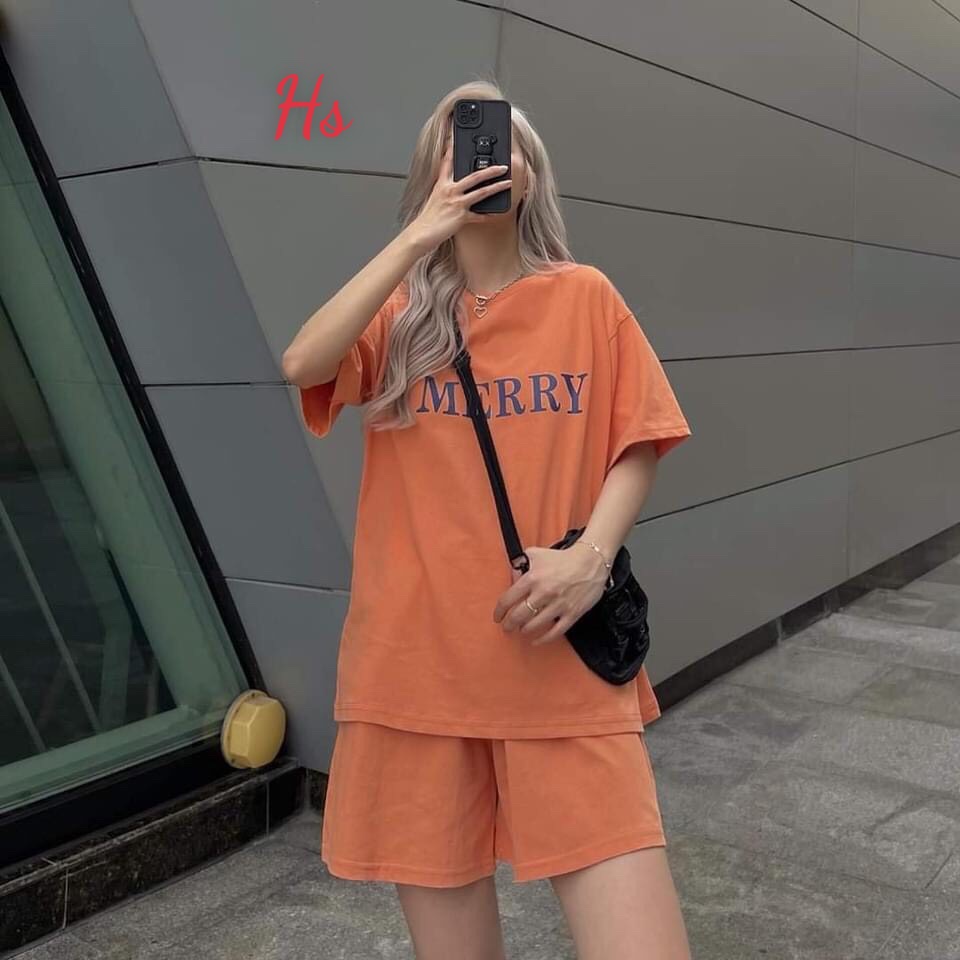 Set bộ MERRY gồm áo thun + quần đùi nam nữ Unisex  , phông Cotton mềm mịn mùa Hè  SP1051 UNI STORE