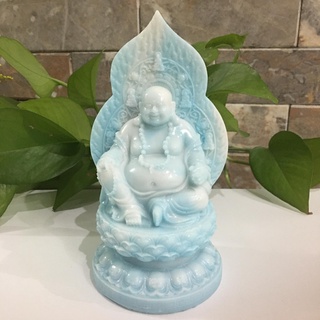 Phật di lặc cao 17 cm màu vân trắng xanh mang bình an hoan hỉ thịnh vượng