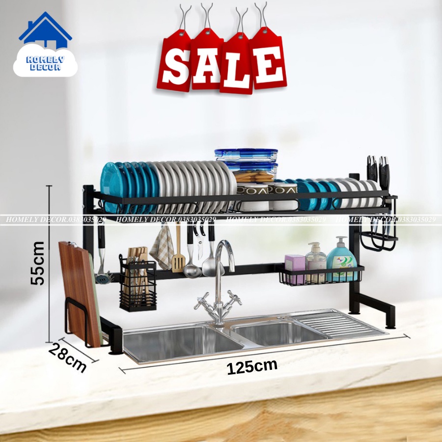 HÀNG ĐẶC BIỆT Kệ Để Bát Đĩa Đa Năng Thông Minh - Giá Để Đồ Chén Đĩa Trên Bồn Rửa Bát Thép Carbon Sơn Đen Cao Cấp