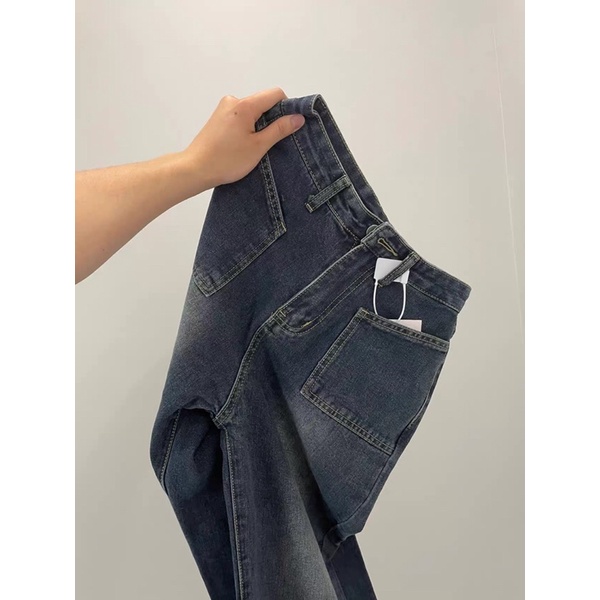 Quần Jeans Nữ Ống Suông 🍊 Quần Ống Suông Jean Túi Chéo