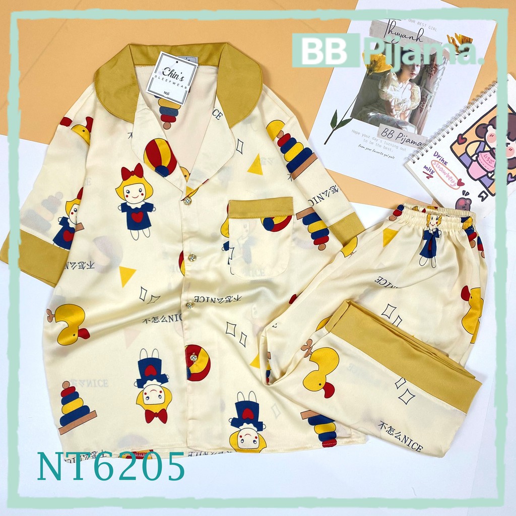 Đồ Bộ Mặc Nhà Pijama Lụa Satin. Đồ Ngủ , Bộ Ngủ Lụa, Họa tiết cực cute!