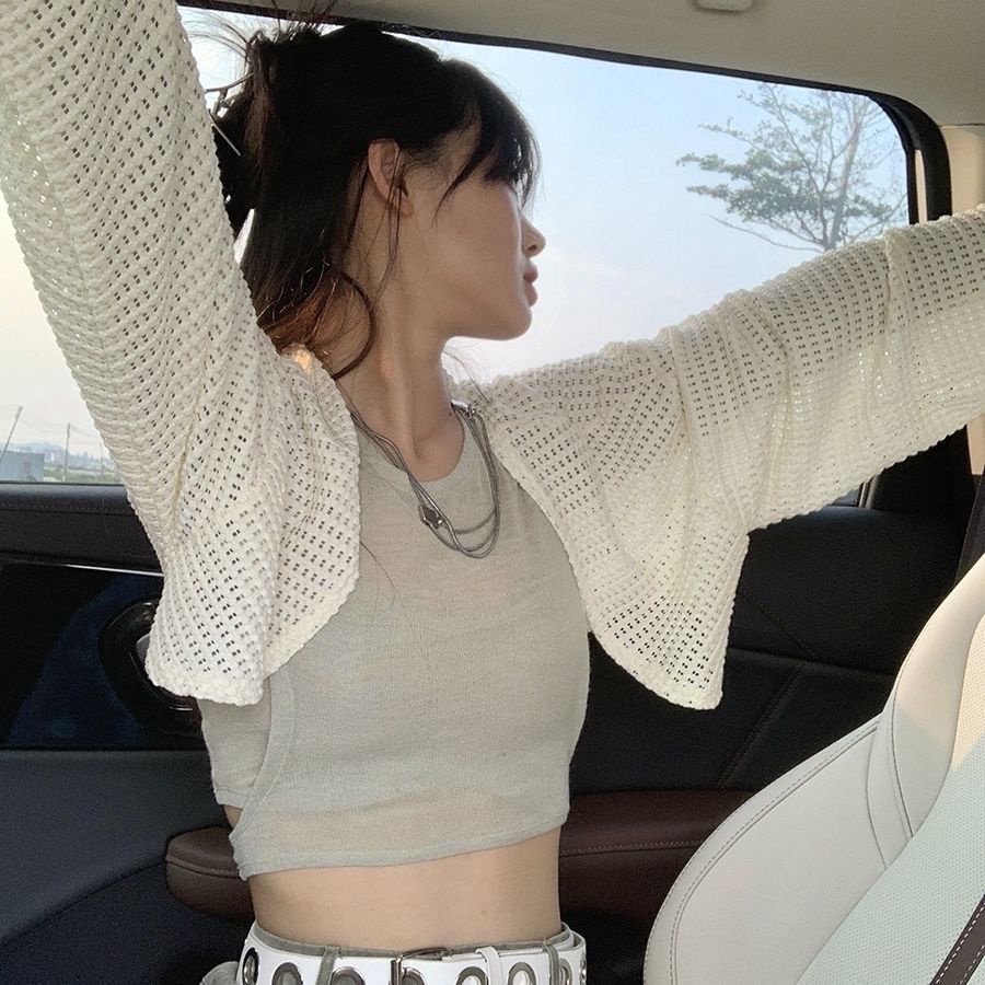 COZOK Áo cardigan Dệt Kim Tay Dài Dáng Ngắn Dễ Phối Đồ Hợp Thời Trang