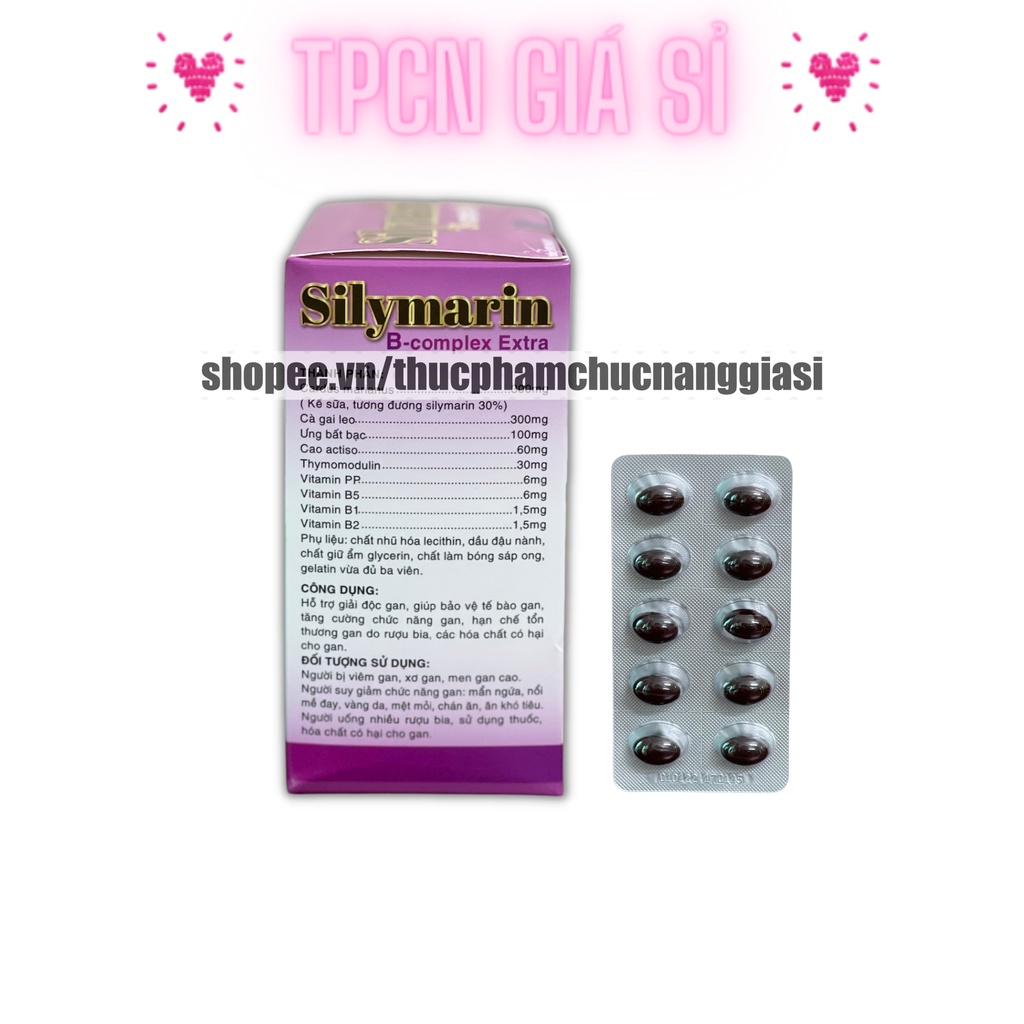 Viên uống SILYMARIN B-COMPLEX EXTRA bảo vệ gan , hỗ trợ, giải độc gian, hạ men gan - Hộp 100 viên