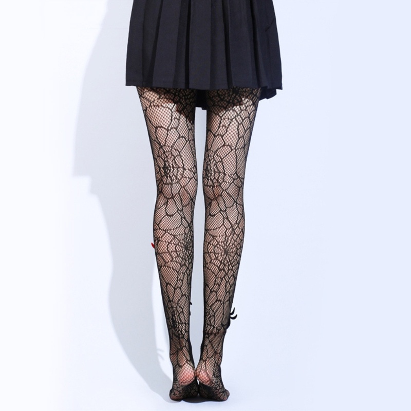 Youyo Quần Tất Lưới Đen Gothic Họa Tiết Cobweb Halloween Cho Nữ