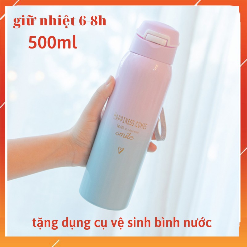 Bình giữ nhiệt 500ml chất liệu inox 304 có ống hút