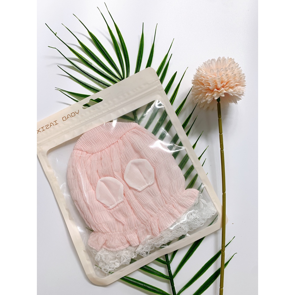 Mũ Nón Cho Bé Gái Viền Bèo Ren Rộng Vành Tiểu Thư có tai dễ thương