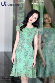 Đầm xoè hoa đai nơ UK