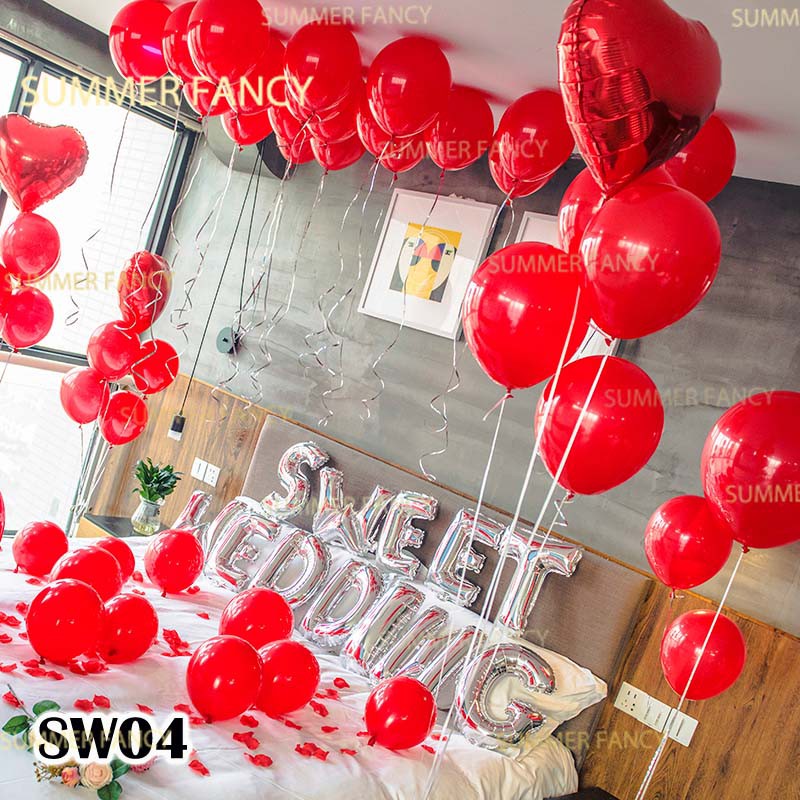 Set chữ SWEET WEDDING + phụ kiện, TẶNG Bơm keo - trang trí phòng cưới bong bóng kiếng valentine happy Foil balloon
