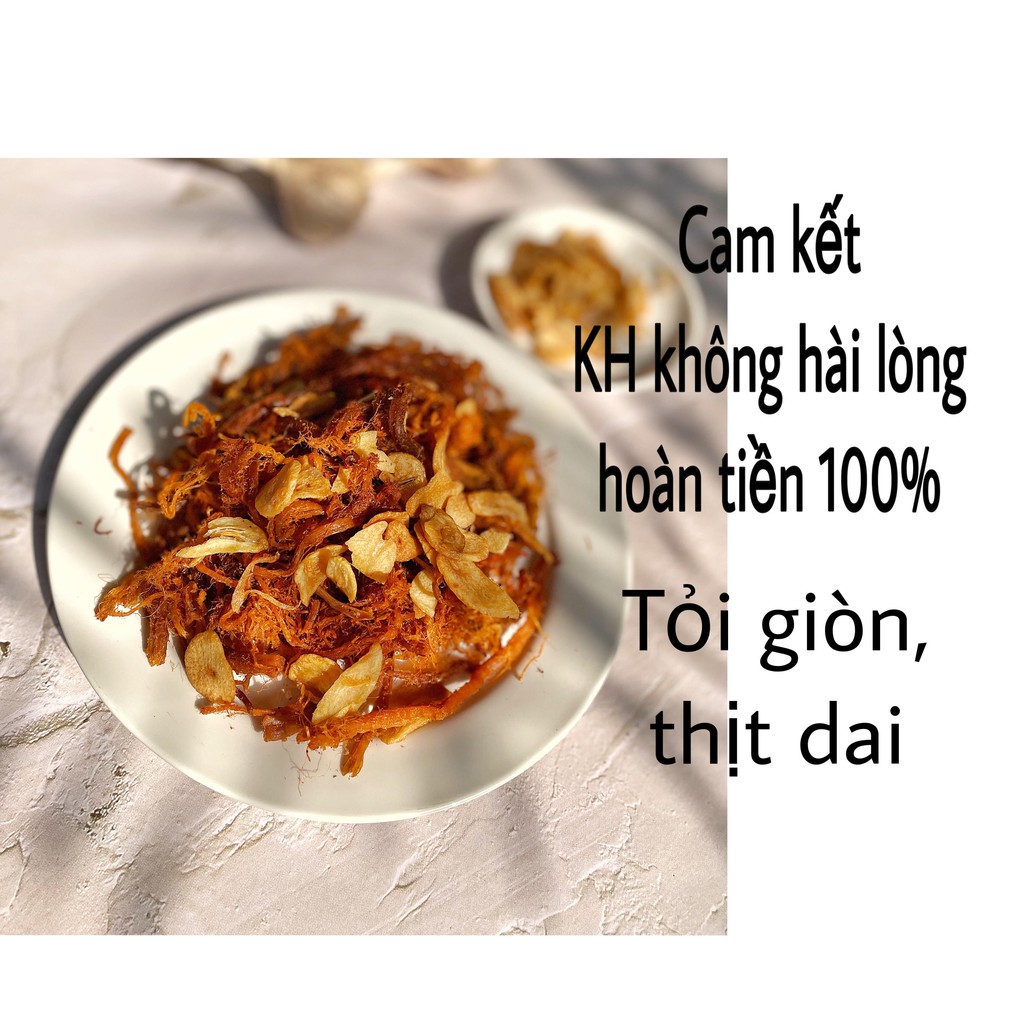 Thịt heo khô, lợn khô cháy tỏi handmade 100g ăn vặt (Thịt dai ngon tỏi giòn)