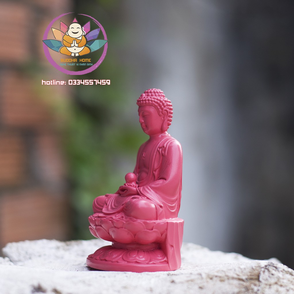 Tượng Đá Phật A Di Đà Cao 11cm màu hồng cánh sen phong thủy, trang trí nhà cửa
