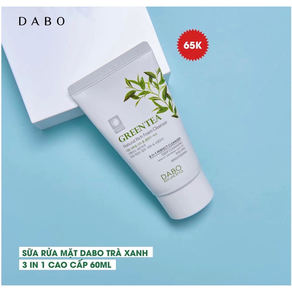 Sữa rửa mặt trà xanh Dabo Green Tea Foam Cleanser 3 in 1 chính hãng Hàn Quốc 60ml