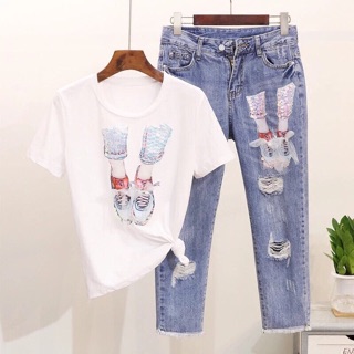 💐Set_Bộ_quần_Jeans_Áo_Phông_3D💐