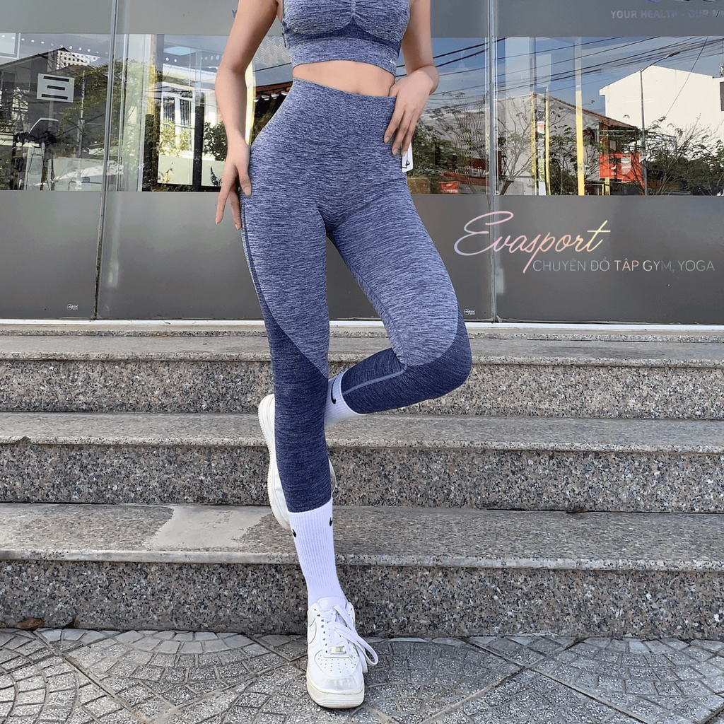 Quần Legging Dài Cap Cao Tập Gym Yoga Aerobic Nữ Có Chun Mông Vải Dệt Kim Lưng Cao Co Giãn Tốt Ôm Dáng Nâng Mông