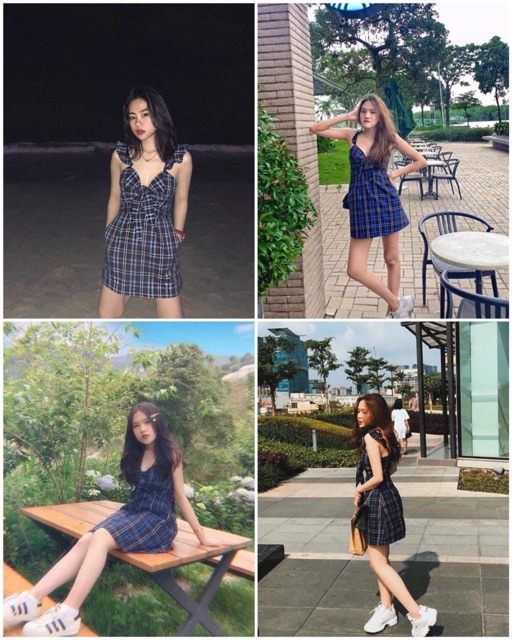 ĐẦM LUCIA DRESS - ĐẦM 2 DÂY CARO XANH - CARO ĐEN